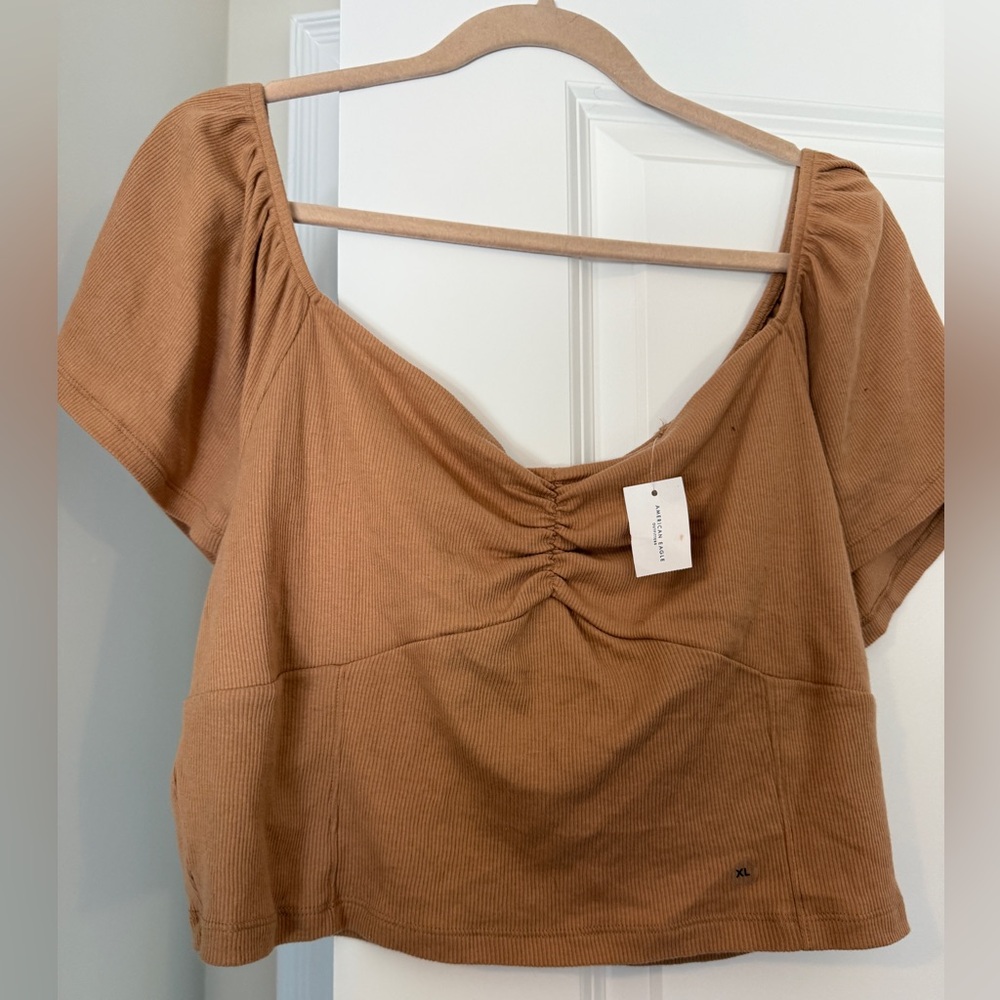 Tan short sleeve crop top